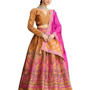 PURVAJA Women's Kanjiwaram Semi-Stitched Lehenga choli