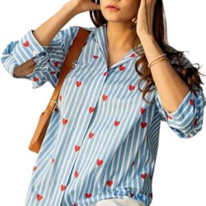 Button Down Shirts for Women Dressy Floral Printed Long Sleeve Blouse Business Casual Work Tops II W