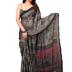 Women's Plain Weave Chiffon Ethnic Motif Printed Saree with Blouse Piece