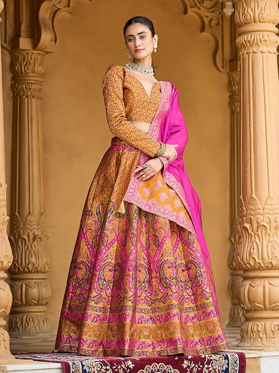 PURVAJA Women's Kanjiwaram Semi-Stitched Lehenga choli