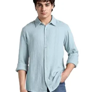 Men's 100% Cotton Solid Color Shirt - Full Sleeves | Casual Shirts for Men | Shirts for Office | Comfortable & Soft( Dusty Blue)