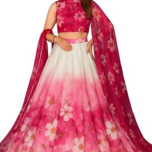 Dripfoundry Women's Floral Ombre Lehenga Choli Set for Girls Digital Printed Organza Semi-Stitch