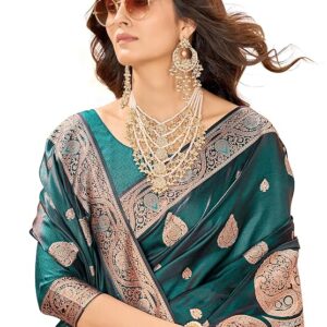 Women's Pure Kanjivaram Silk Saree Banarasi Silk Wedding Sarees for Women with Blouse Piece