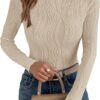 Women's Tops 2025 Cute Long Sleeve Crewneck Blouses Plain Slim Fit Fall Shirts Textured Knit Bas