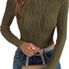 Women's Tops 2025 Cute Long Sleeve Crewneck Blouses Plain Slim Fit Fall Shirts Textured Knit Bas
