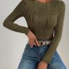 Women's Tops 2025 Cute Long Sleeve Crewneck Blouses Plain Slim Fit Fall Shirts Textured Knit Bas