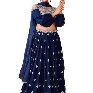 madhuram textiles womens' Lehenga And Choli Cassata Silk With Embroidery Work Set(M-2527 Mor Pic