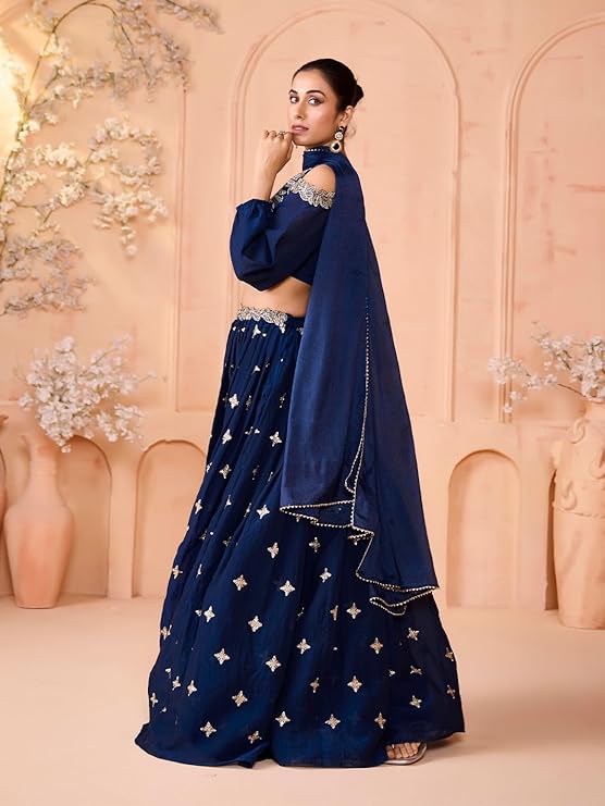 madhuram textiles womens' Lehenga And Choli Cassata Silk With Embroidery Work Set(M-2527 Mor Pic