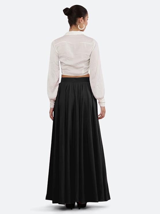 SALEPUSH Women's American Crepe Blooming Flared Long Stitched A-line Flare Readymade Skirt Lehen