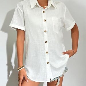 Womens Sleeveless Button Down Shirt Tops V Neck Business Casual Collared Blouses Tank Top