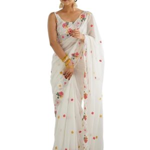 Women's Georgette Embroidered Saree With Unstitched Blouse