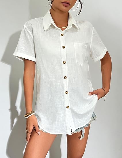 Womens Sleeveless Button Down Shirt Tops V Neck Business Casual Collared Blouses Tank Top