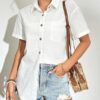 Womens Sleeveless Button Down Shirt Tops V Neck Business Casual Collared Blouses Tank Top