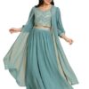madhuram women'S Georgette Lehenga And Choli With Long Shrug Set For Solid With Heavy Embroidery