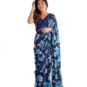 FASHION WITH RF Women's Latest Moss Soft Silk Floral Printed Saree with Blouse Piece
