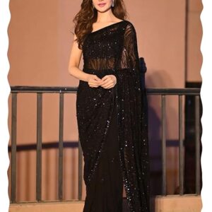 Women's Heavy Georgette Sequence Work Saree With Unstitched Blouse Piece
