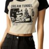 Wear Wild Women's Dream Tunnel Graphic Cotton Ribbed Round Neck Short Sleeve Casual Slim Fit Cro