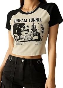 Wear Wild Women's Dream Tunnel Graphic Cotton Ribbed Round Neck Short Sleeve Casual Slim Fit Cro