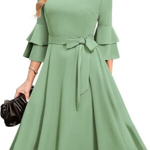 Women's Plus Size 3/4th Bell Sleeves Bridesmaid Dresses （Pista）