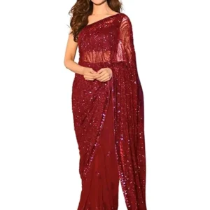 Women's Heavy Georgette Sequence Work Saree With Unstitched Blouse Piece