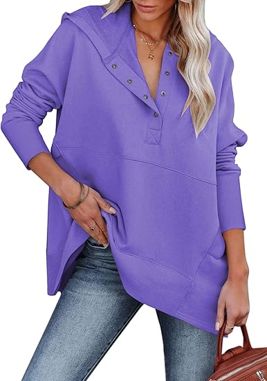Fall Womens Oversized Hoodies Knit V Neck Sweaters Fashion Casual Pullover Tops