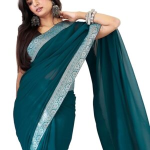 Women's Georgette Solid Ready To Wear one Minute Saree With Unstitched Blouse Piece