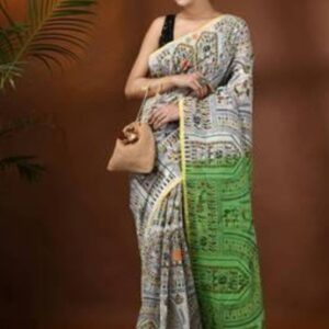 Printed Cotton Silk Handloom Saree with Contrast Border