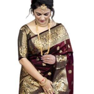 C J Enterprise Women's Pure Soft Kanjivaram Silk Saree For Wedding Banarasi Style Sari With Blou