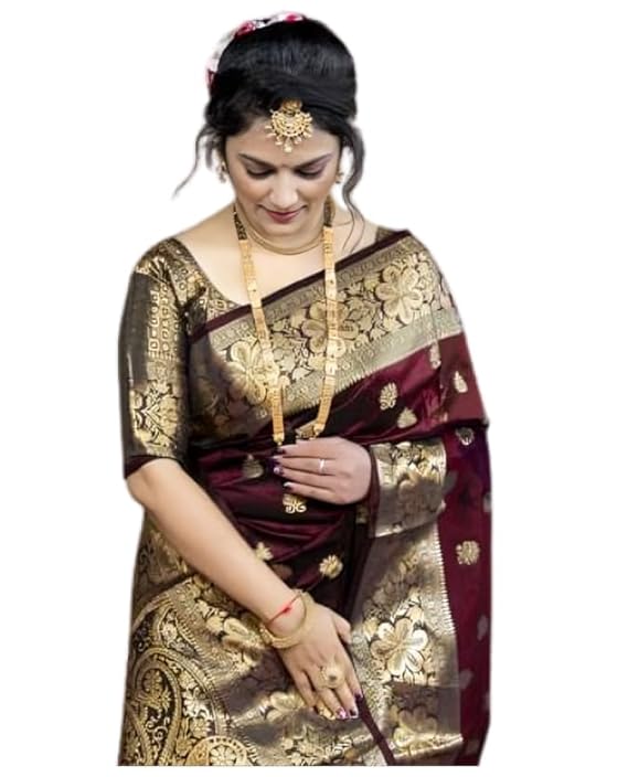 C J Enterprise Women's Pure Soft Kanjivaram Silk Saree For Wedding Banarasi Style Sari With Blou