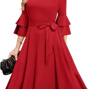 Women's Plus Size 3/4th Bell Sleeves Bridesmaid Dresses （Red）