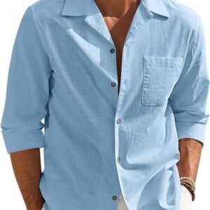 Men’s Casual Cotton Blend Shirt || Long Sleeve Button Down with Spread Collar || Lightweight Breathable Fabric