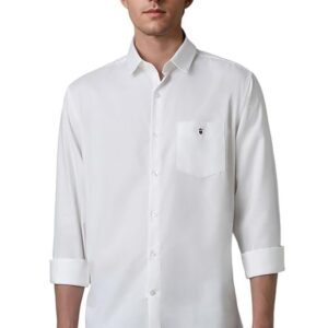 Men's Easy to Care Cotton Slim fit Solid Casual Shirt with Natural Stretch(White)
