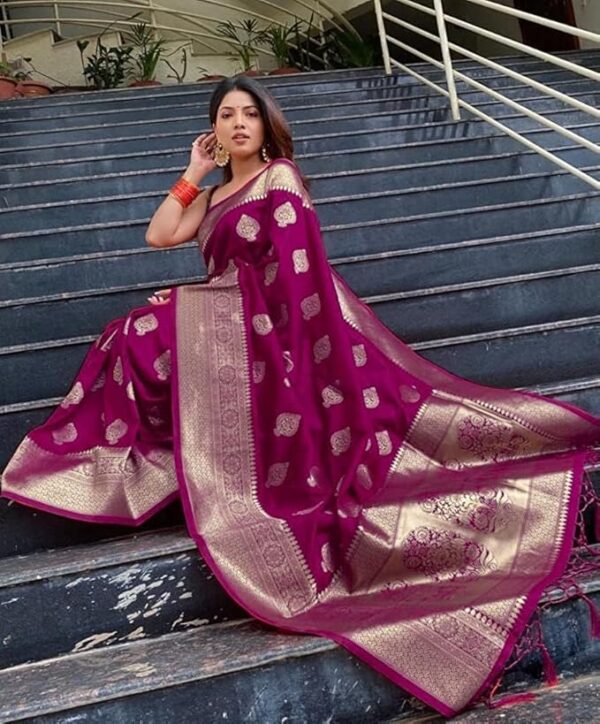 C J Enterprise Women's Kanjivaram Art Silk Saree Soft Banarasi Style Sari With Blouse Piece For