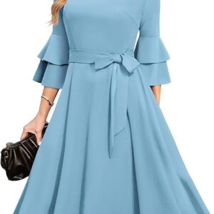 Women's Plus Size 3/4th Bell Sleeves Bridesmaid Dresses （Sky Blue）