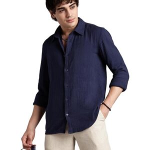 Men's 100% Cotton Solid Color Shirt - Full Sleeves | Casual Shirts for Men | Shirts for Office | Comfortable & Soft(Navy)