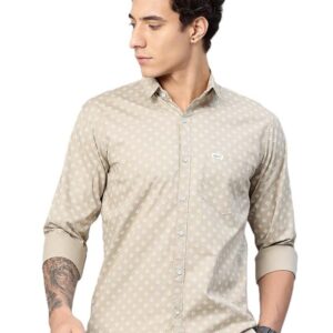 Custom Abstract Printed Pure Cotton Slim Fit Casual Shirt(Beige）