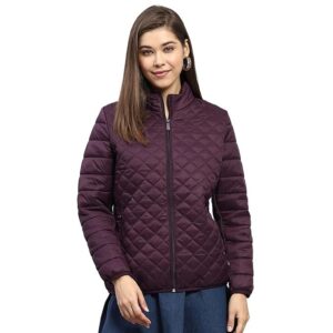 Women's Nylon Blend Regular Self Design Mock Neck Full Sleeve Jacket