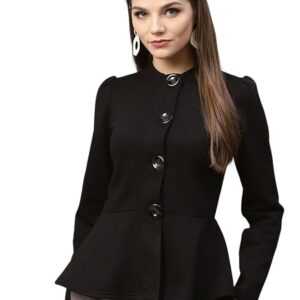 Women Fleece Peplum Jacket (Black)