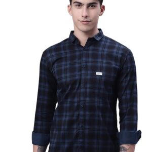 Men Small Checkered Slim Fit Cotton Casual Shirt (Blue)