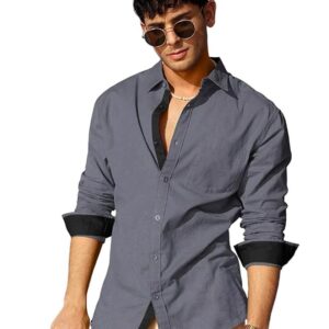 Casual Shirt for Men Stylish Men's Shirt Solid Regular Fit Long Sleeve Formal Wear Grey