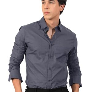 Men's Regular Fit Soft Cotton Blend Casual Combo Shirt with Pocket Design & Spread Collar Full Sleeves Formal Shirt(Grey)