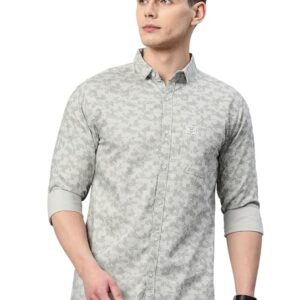 Custom Abstract Printed Pure Cotton Slim Fit Casual Shirt(Light Grey)