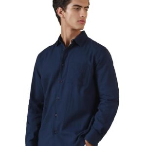 Men's Full Sleeve Casual Shirt - Regular Fit | Shirts for Men | Solid Color | Textured Shirt( Blue)