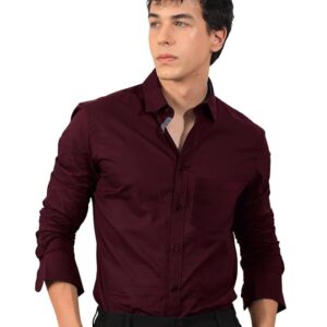 Men's Regular Fit Soft Cotton Blend Casual Combo Shirt with Pocket Design & Spread Collar Full Sleeves Formal Shirt( Maroon)