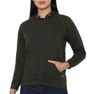 Women's Synthetic Hooded Neck Sweatshirt | Long Sleeves Regular Fit Zipper