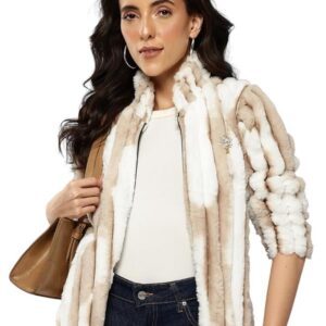 Women Winter Wear Orange Color Solid Fur Jacket