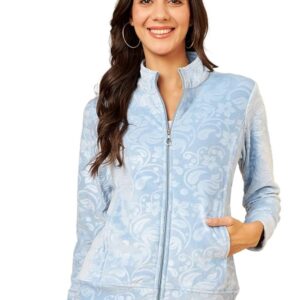Floral Printed Stand Collar Lightweight Tailored Jacket(Blue)
