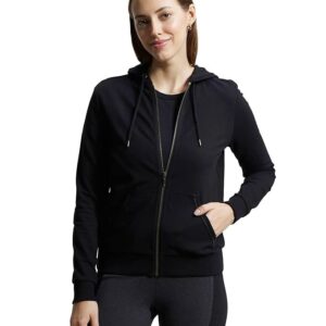 Women's Super Combed Cotton French Terry Fabric Hoodie Jacket with Side Pockets Black