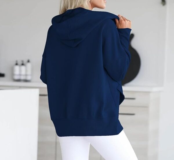 Women Causal Long Sleeve Hoodie Oversied Button Collar V Neck Sweatshirt Trendy Pullover Tops With P
