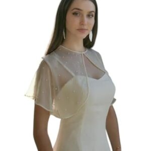 Women's Pearl Net Cape Shrug – Sheer Transparent Poncho for Gowns, Sarees & Bridesmaid Outfits | Wedding & Party Cover-Up
